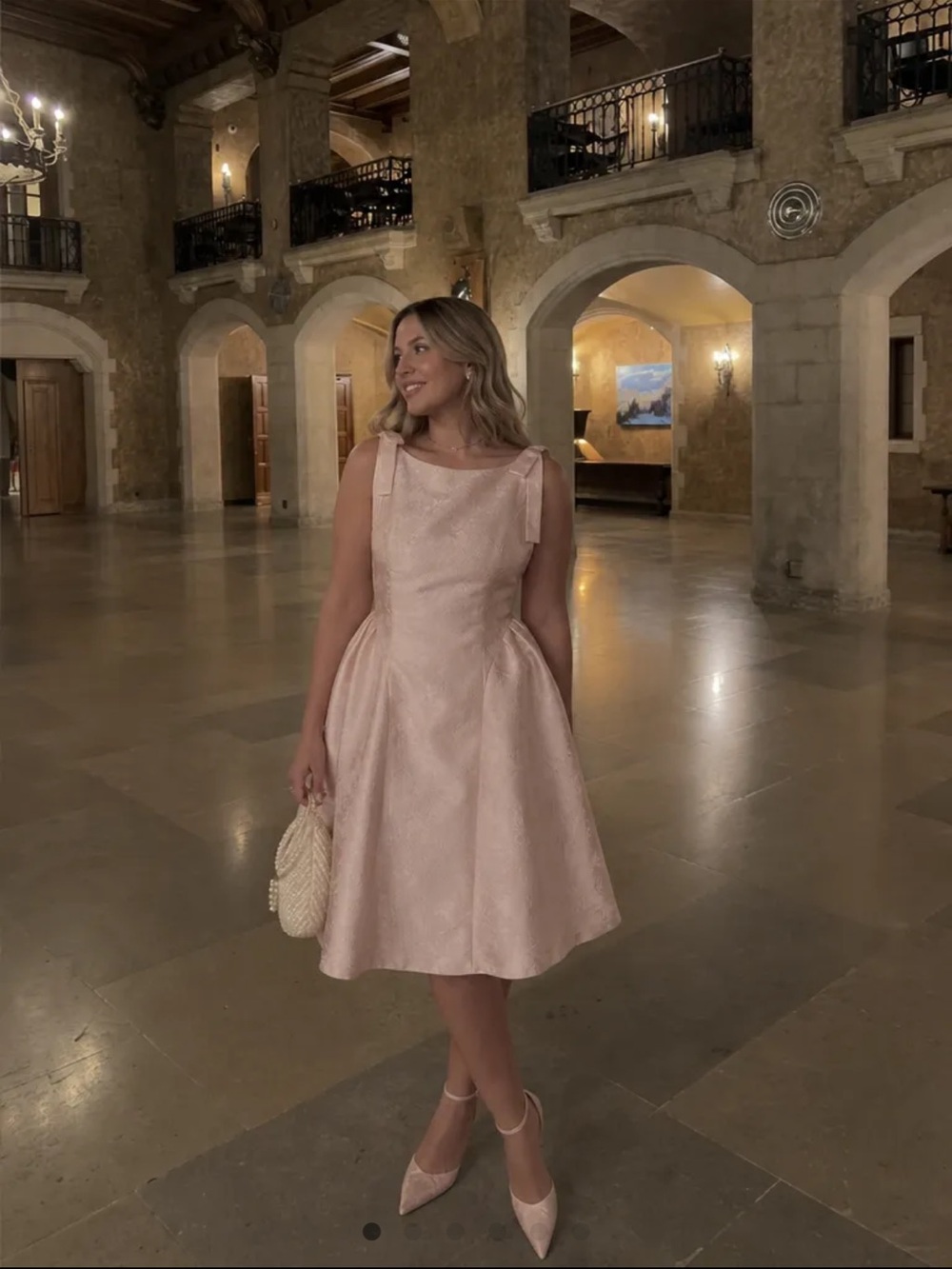Elegant Pink A-Line Dress with Bow Straps